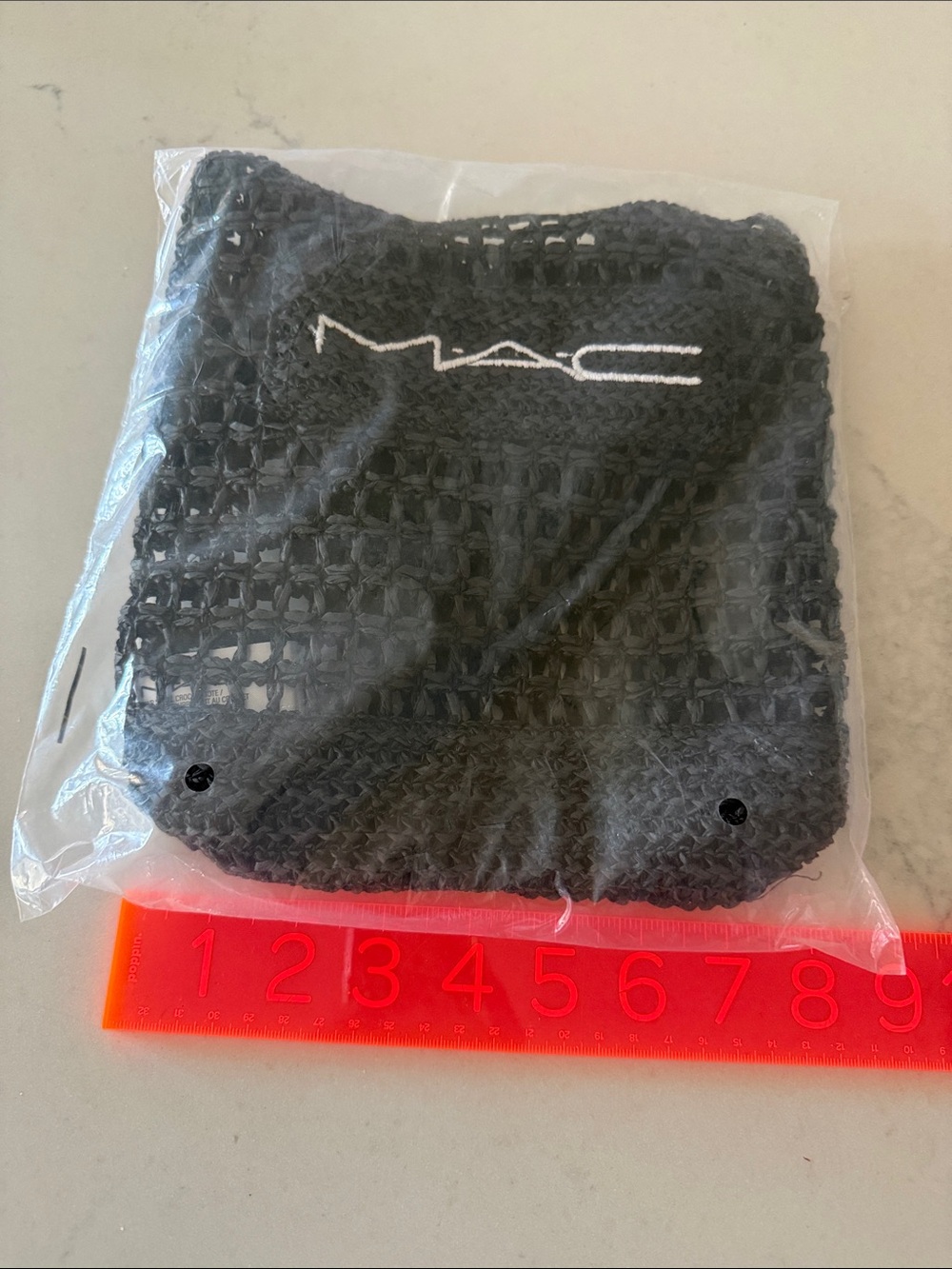 MAC Cosmetics Black Crochet Mesh Tote with Logo Patch - Picture 4 of 5
